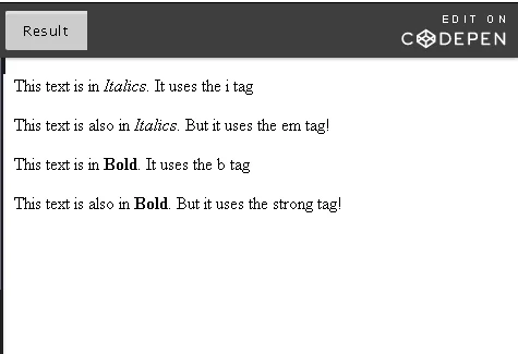 Example italics and bold. How HTML will look in the browser.