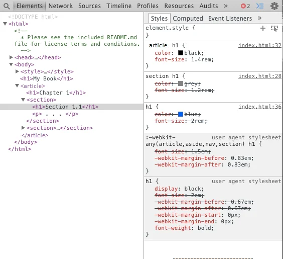 Styles in the debugger.