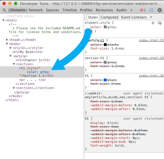Modifying style in the debugger.