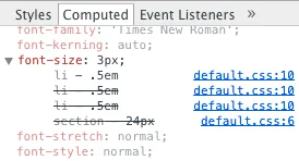 Computed tab for font-size.